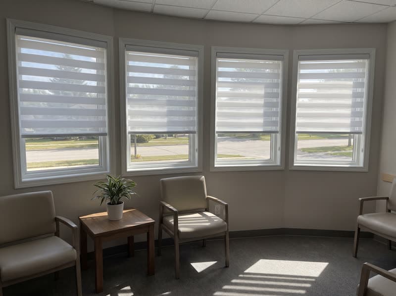 White zebra shades in a Duluth dental clinic waiting room
