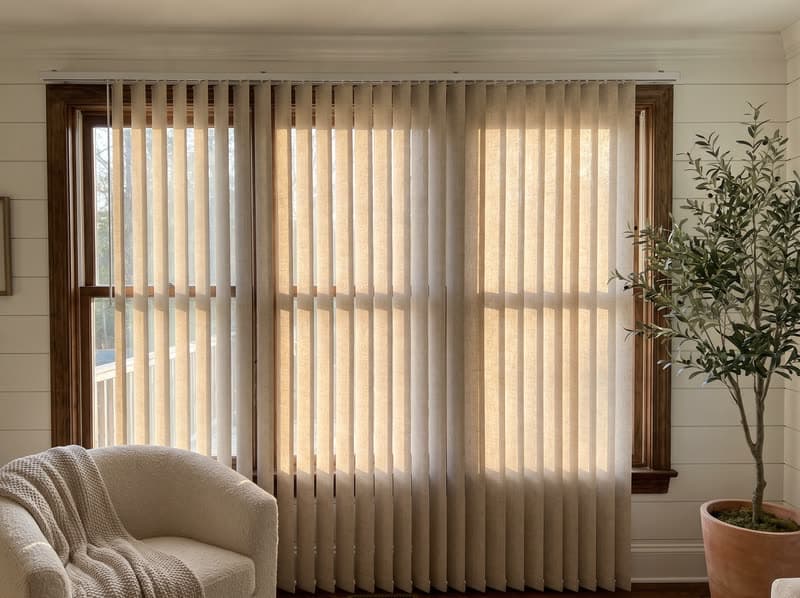 Vertical blind on a living room window in a modern farmhouse in Milton