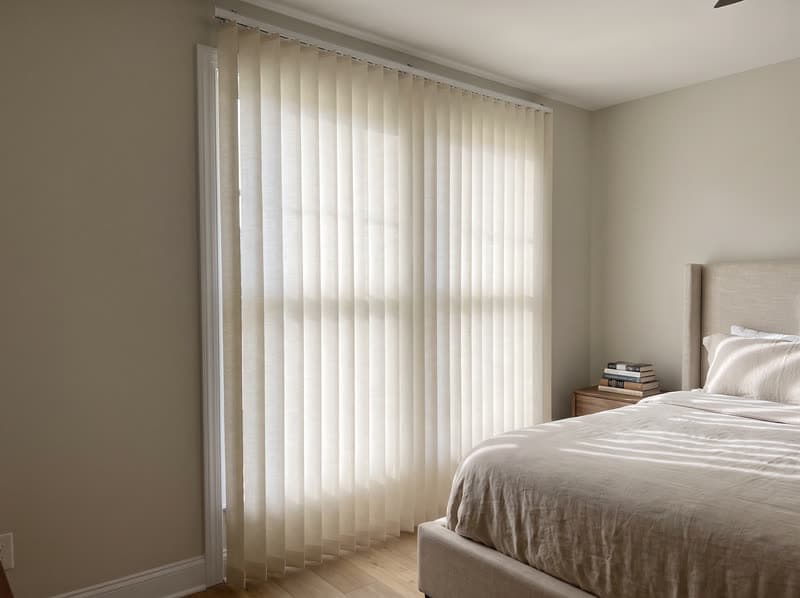 Vertical blind on a primary bedroom window in a new build in a modern subdivision in Cumming